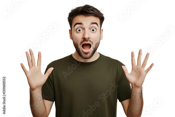 Fototapeta Surprised Young Man with Expressive Reaction on Transparent Background