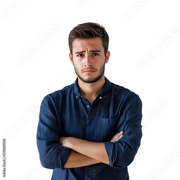 Fototapeta Thoughtful Young Man in a Moment of Reflection, isolated on Transparent Background