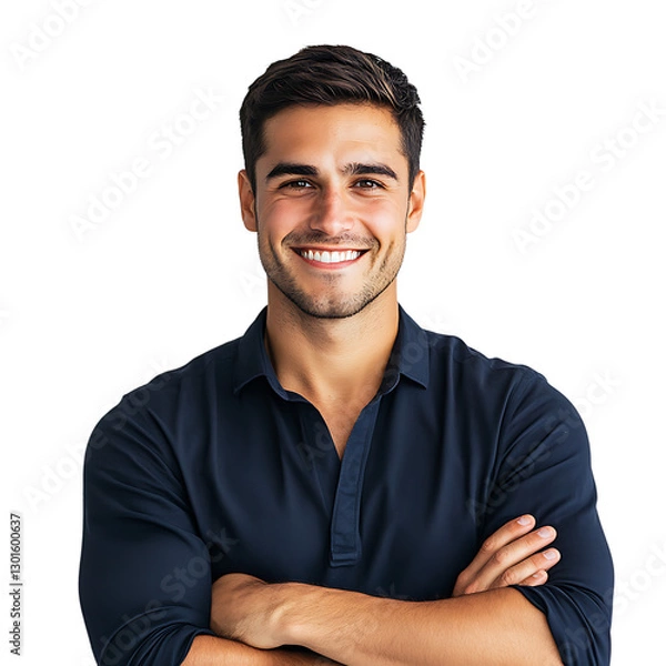 Fototapeta Confident Young Man Smiling with Arms Crossed on Transparent Background