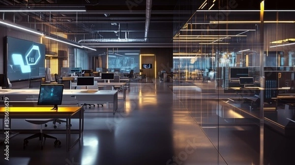 Fototapeta Futuristic coworking space embracing technological innovation and artificial intelligence. Generative ai illustrations