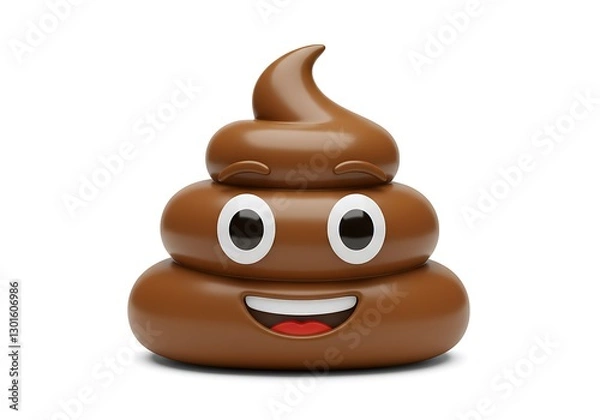 Fototapeta Smiling Poop Emoji: A 3D Rendered Brown Cartoon