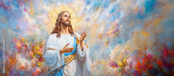 Fototapeta Image of Jesus Christ lit with divine light