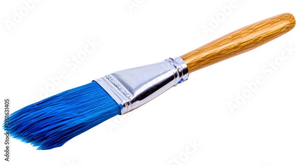Fototapeta Blue paintbrush with wooden handle on transparent background