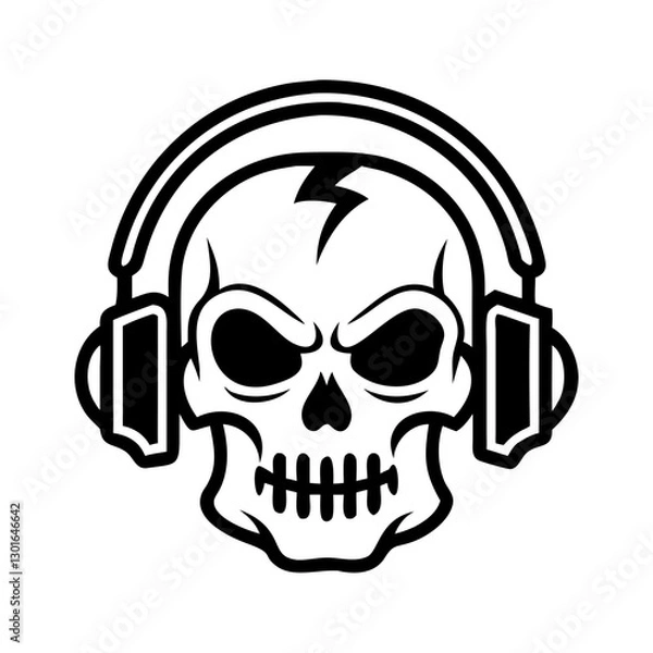 Fototapeta a skull wearing headphones with a lightning bolt, conveying a sense of edgy music or sound. This image combines themes of death, music, and energy vector illustration