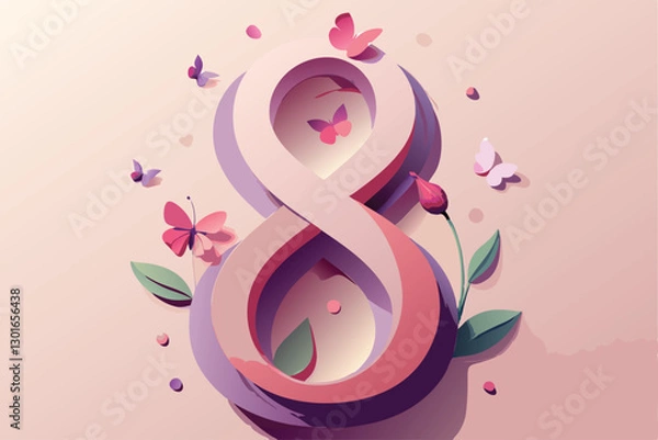 Obraz Elegant Paper Art Number 8 with Floral Elements