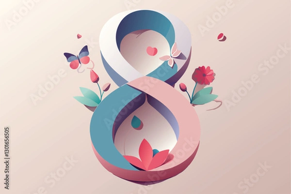 Obraz Elegant Paper Art Number 8 with Floral Elements , March 8th