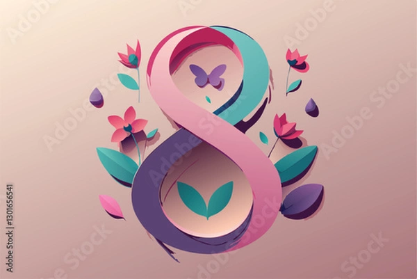 Obraz Elegant Paper Art Number 8 with Floral Elements , March 8th