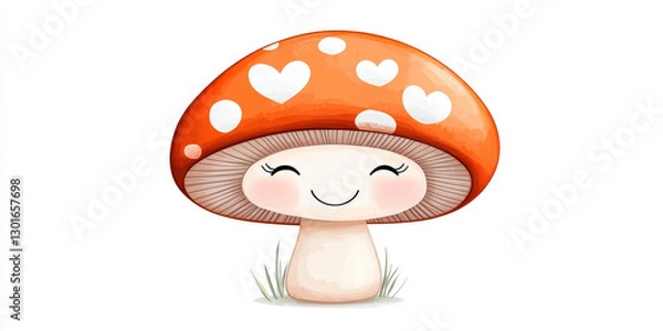 Fototapeta A cheerful mushroom with a big grin and cute features delights viewers with its kawaii style