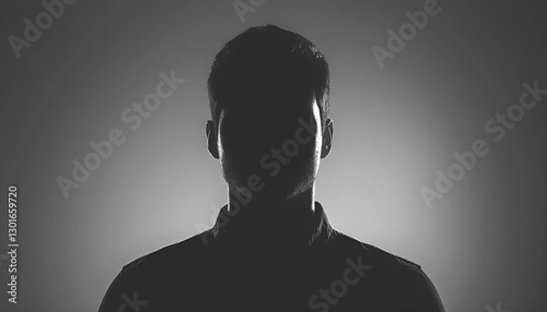 Fototapeta Anonymous person. Shaded portrait of man on grey gradient background