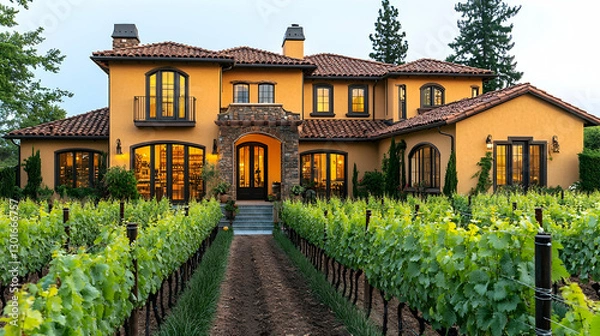 Obraz Luxury Estate in Vineyard at Dusk