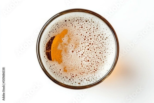 Fototapeta Top view of beer glass on white background. Artificial Intelligence