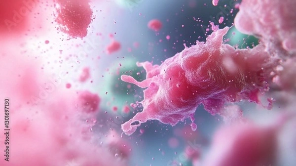 Fototapeta Abstract pink cells, microscopic view, science background, medical research
