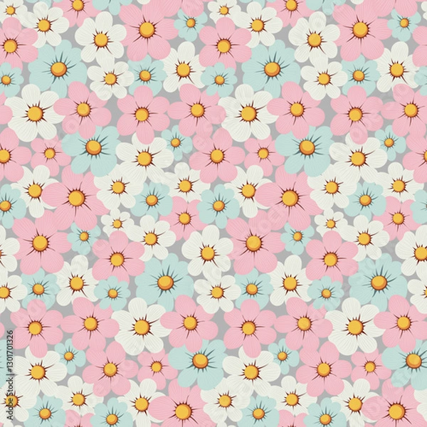Obraz МобиThe simple floral design features evenly spaced delicate flowers against a light, neutral background. For textiles, cotton fabric, covers, wallpaper, printing, cards, scrapbooking.
