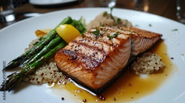 Fototapeta Grilled Salmon with Asparagus and Quinoa: A Culinary Delight