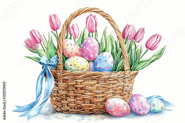 Obraz easter eggs in a basket with flowers