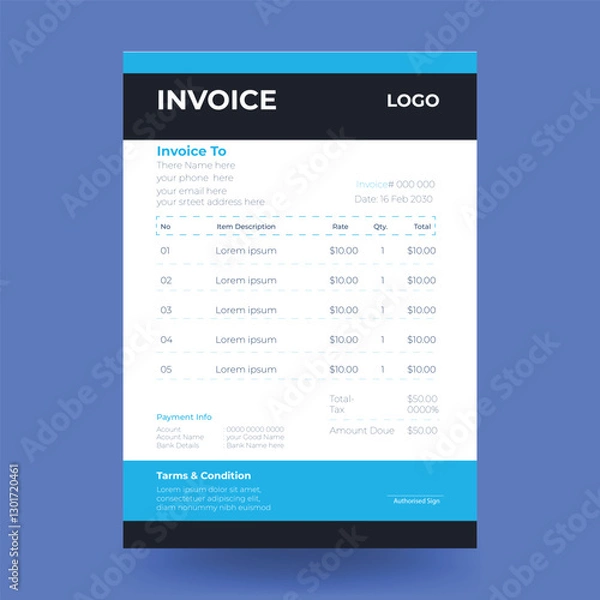 Fototapeta Invoice minimal design. Bill form business invoice accounting template