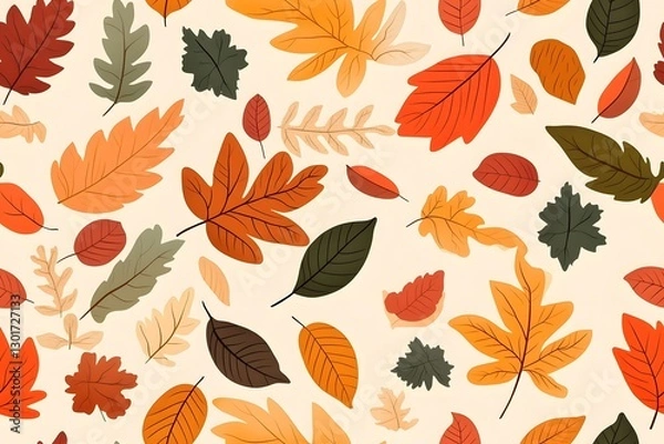Fototapeta Autumnal Foliage Pattern with Warm Colored Falling Leaves