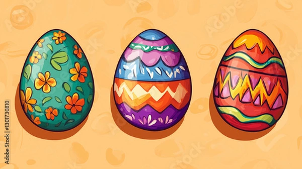 Obraz Colorful Easter Eggs on Orange Background – Festive Pattern Illustration
