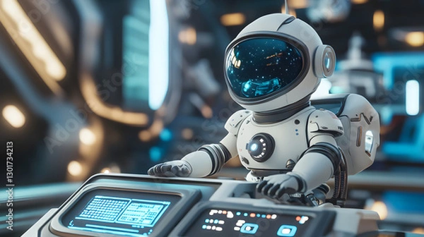 Fototapeta Astronaut cartoon Operating equipment