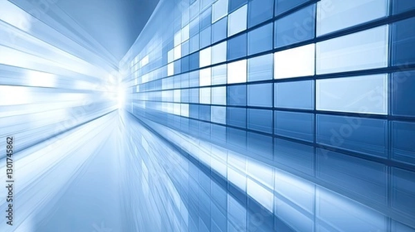 Obraz Abstract corridor, blue squares, motion blur, futuristic background, design, possible use for wallpapers or digital art