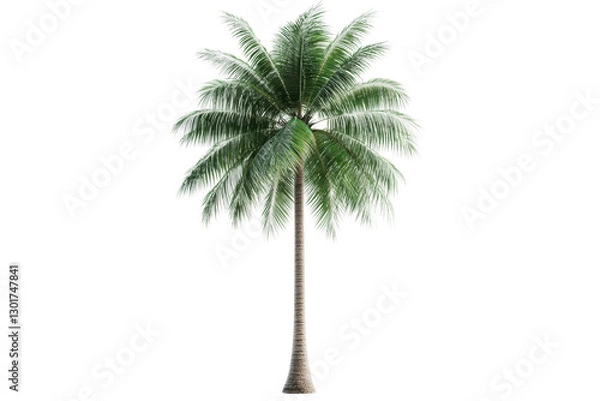Fototapeta Lush green palm tree with a slender trunk, cut out