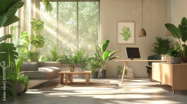 Obraz calm work from home space with plants 
