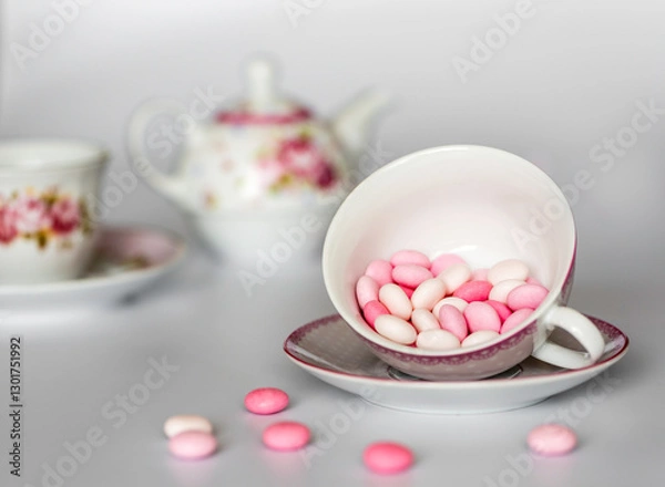 Obraz pink and white candy in a cup