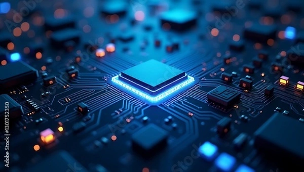 Fototapeta Futuristic Microchip on Circuit Board – AI, Technology & Innovation