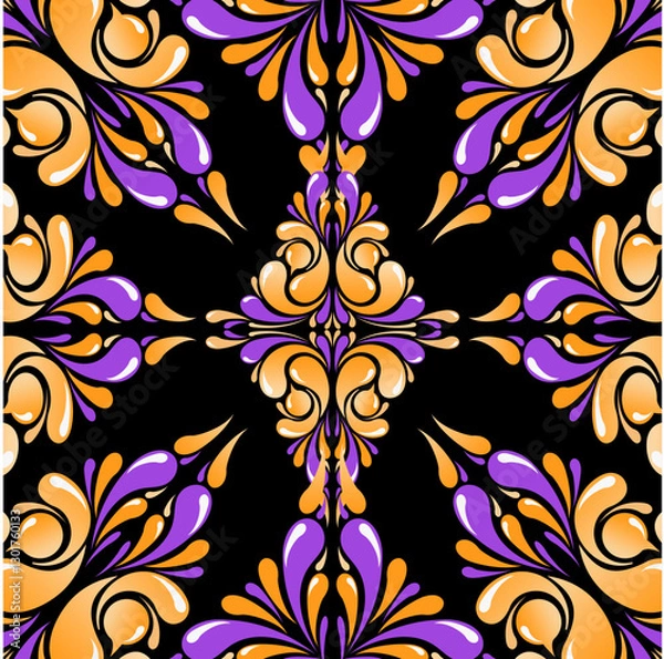 Fototapeta Playful, Abstract, Modern Psychedelic Gold And Purple Seamless Bubble Ornaments Background Pattern Vector Illustration