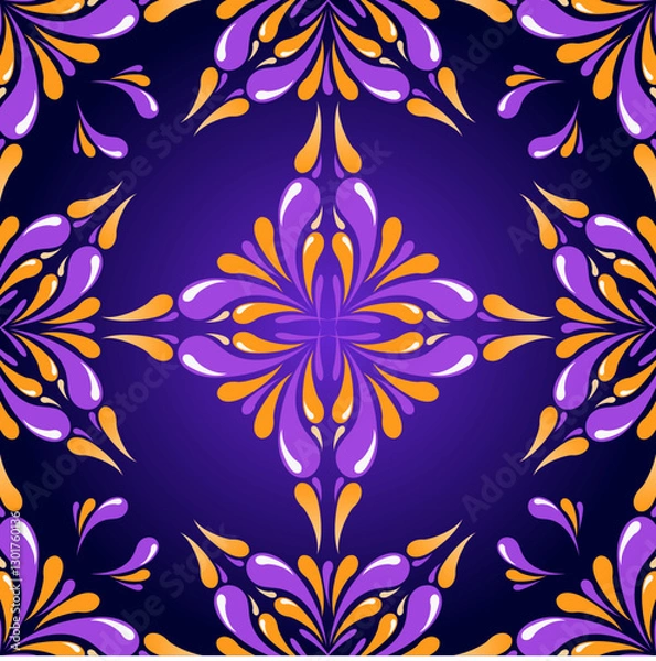 Fototapeta Playful, Abstract, Modern Psychedelic Gold And Purle Seamless Bubble Ornaments Background Patern Vector Illustration