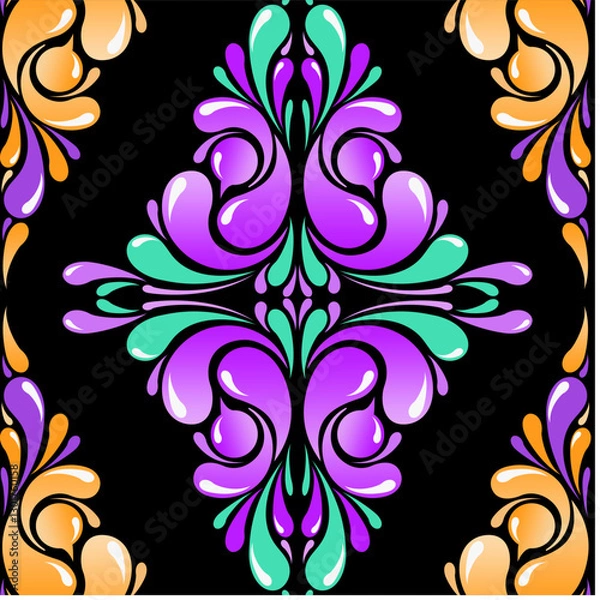 Fototapeta Playful, Abstract, Modern Psychedelic Gold And Purle Seamless Bubble Ornaments Background Patern Vector Illustration