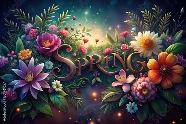 Fototapeta Blooming flowers and vibrant greenery celebrating the spirit of spring in a magical garden. Generative AI