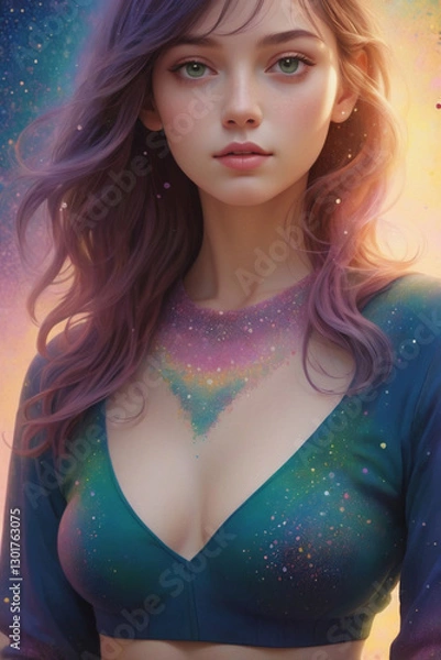 Fototapeta 青いファッションの女　AI画像　ジェネレーティブAI