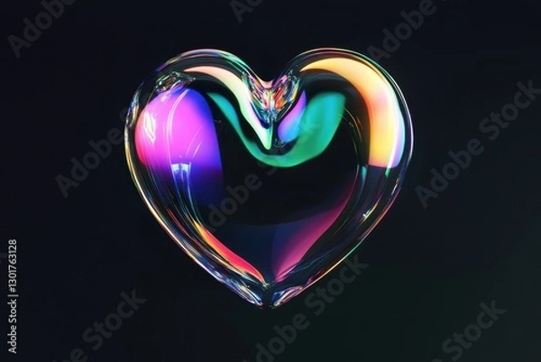 Fototapeta Heart-shaped crystal reflects vibrant colors in a mystical ambiance of dark surroundings. Generative AI