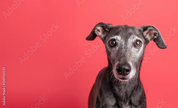 Fototapeta Greyhound dog on minimalistic colorful background with Copy Space. Perfect for banners, veterinary ads, pet food promotions, and minimalist designs.