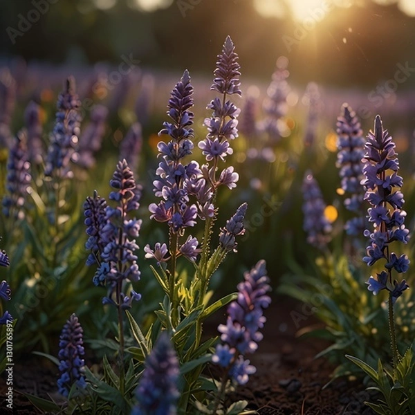 Fototapeta Lavender Fields at Sunset: Nature’s Tranquil Beauty
