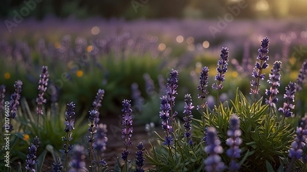 Fototapeta Lavender Fields at Sunset: Nature’s Tranquil Beauty