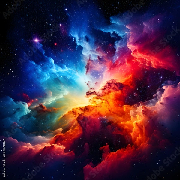 Fototapeta A vibrant nebula of swirling colors and starlight illuminates the vast expanse of space