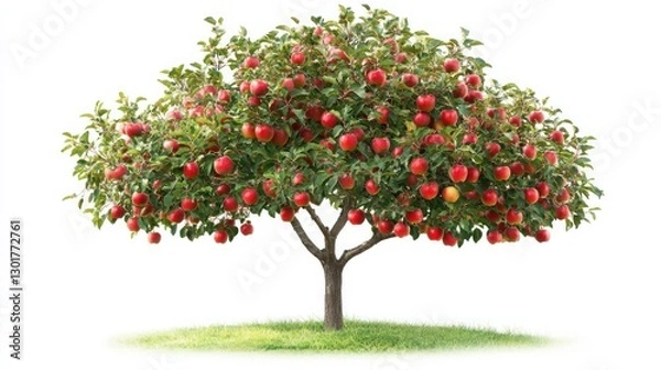 Obraz Abundant red apples on a tree against a white background, perfect for food, health, or agriculture