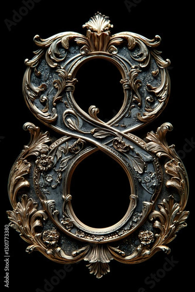 Fototapeta baroque, font, numbers, chocolate, unique, ornate, elegant, luxurious, vintage, decorative, artistic, rich, intricate, classic, golden, stylish, antique, fancy, aesthetic, royal, flourished, detailed,