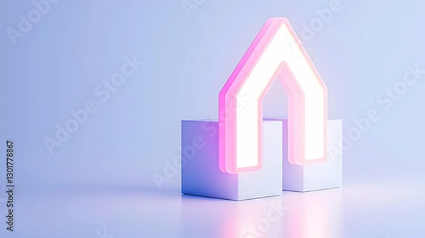 Fototapeta Neon Arrow Sign with Pink Glow on Minimalist Background