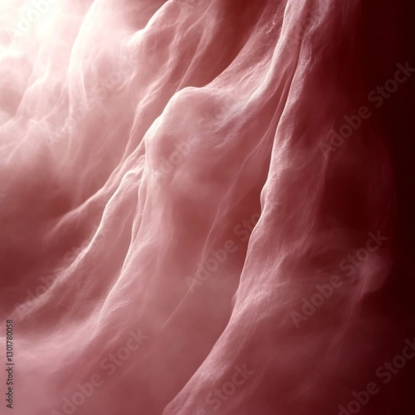Fototapeta Rose-toned fabric drapes, soft light, interior