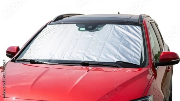 Obraz Silver Car Sunshade on Red Vehicle Windshield