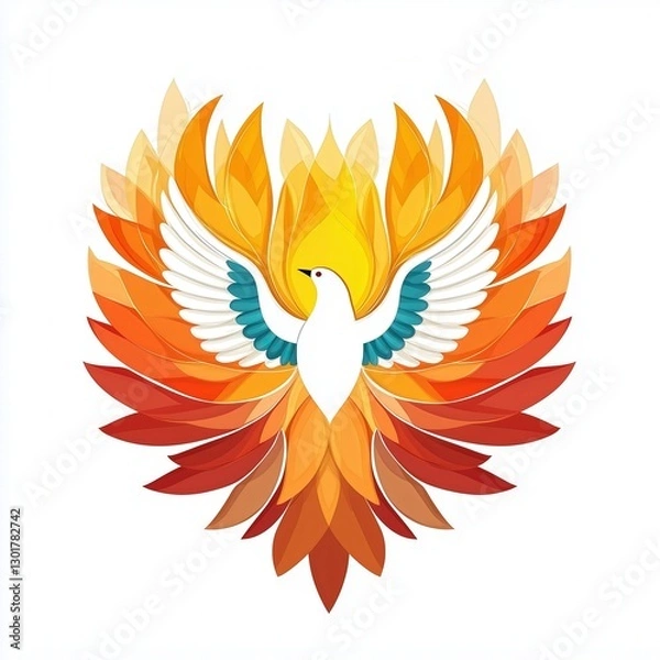 Fototapeta Vibrant Vector Art Illustration of Pentecost with a Dove on a White Background