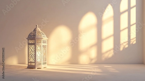 Fototapeta white decorative lantern with sunlight and window shadows indoor