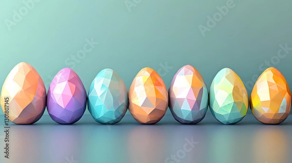 Obraz Abstract geometric Easter eggs in pastel tones. Futuristic holiday design with soft lighting and modern composition.