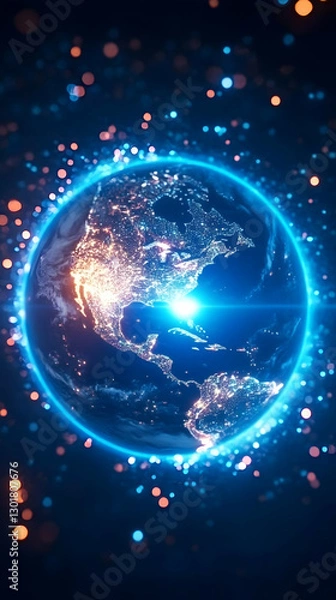 Fototapeta 3D Earth Illustration - Global Network, Planet, Space, Technology, Communication, Data, Innovation, Science, Future, Connection