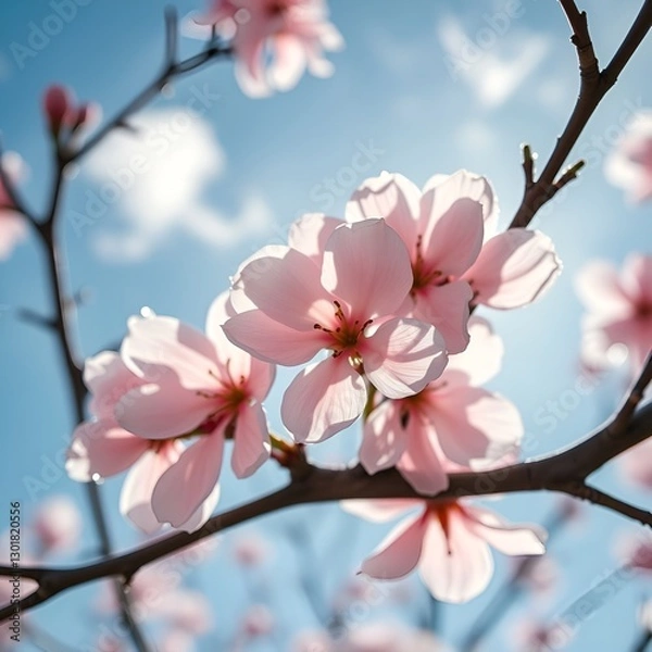 Obraz 파란 하늘 아래 분홍색의 벚꽃