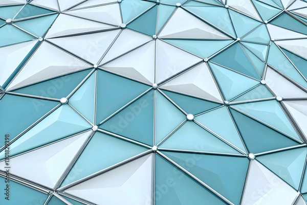 Fototapeta 3D Abstract Background, Triangles, Geometric, Modern, Blue, White, Silver