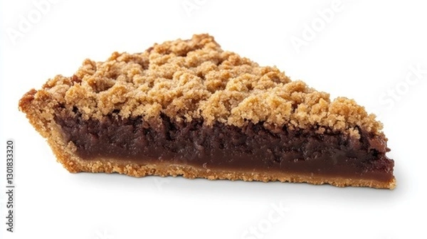 Fototapeta A delectable slice of chocolate pie featuring a crumbly topping, showcasing rich layers and a perfectly baked crust.